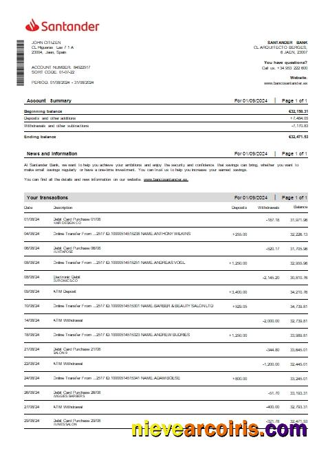 Spain Santander debit card st scr
